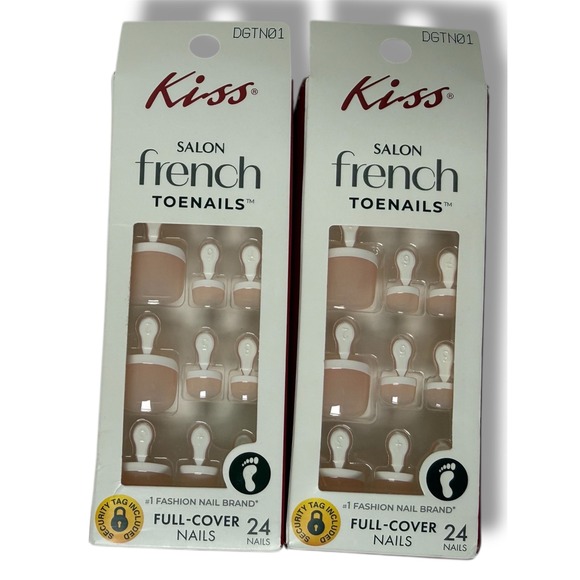 Kiss Other - Kiss Toenails Salon French Full Cover Press On Glue On 2 Sets Pink DGTN01